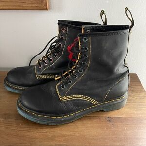 Dr. Martens Black Leather Boots with Yellow Stitching